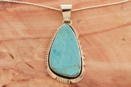 3" long Genuine Kingman Turquoise Sterling Silver Pendant